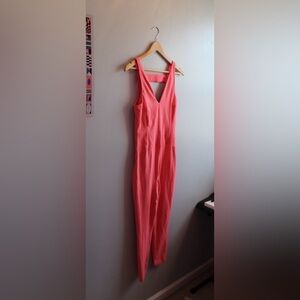 Free People Movement Never Better Jumpsuit, w/ strap back, Neon Coral, Small